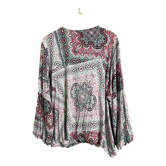 Haute Hippie Tribe Floral Surplice V-Neck Blouse Pink Women's 3X Boho Festival - Picture 7 of 8